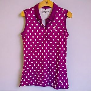 EUC NIKE Golf Dri-fit Purple & White Polka-Dot Sleeveless Polo Shirt